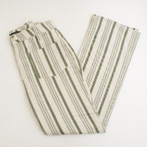 Forever 21 Cream and Green Stripe Straight Leg Pants with Patch Pockets